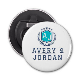 Abrebotellas Personalized wite blue Monogram Wedding