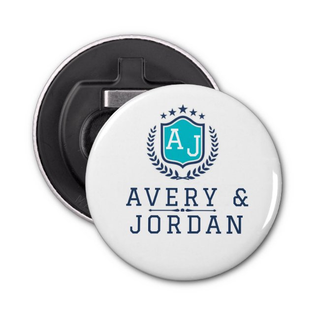 Abrebotellas Personalized wite blue Monogram Wedding  (Anverso)