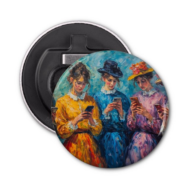 Abrebotellas Personas del siglo XIX usando smartphones (Anverso)