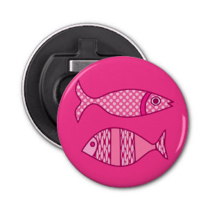 Abrebotellas Pescado retro moderno, fucsia, rosa claro, rosa pr