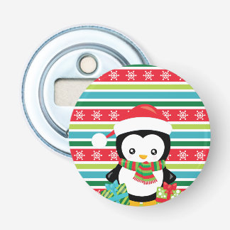 Abrebotellas Pingüino de regalo sobre fondo de copo de nieve a