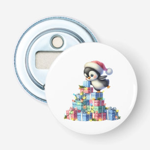 Abrebotellas Pingüino Navidad con regalo y tarjeta de luz
