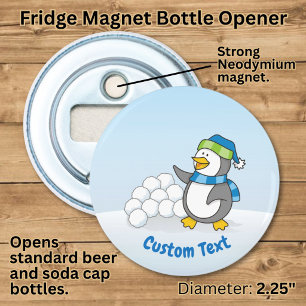 Abrebotellas Pinguino pequeño con bolas de nieve agitando abrid