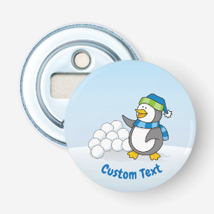 Abrebotellas Pingüino pequeño con bolas de nieve agitando la ap