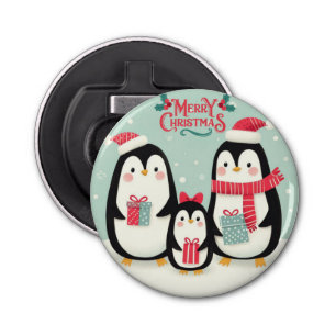 Abrebotellas Pingüinos nevados de Feliz Navidad