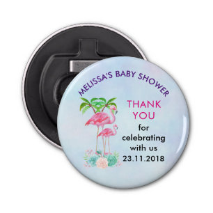 Abrebotellas Pink Flamingo Momma & Baby with Palm Trete
