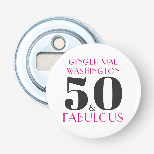 Abrebotellas Pink Hot Pink 50 personalizado y fabuloso cumpleañ (Anverso)