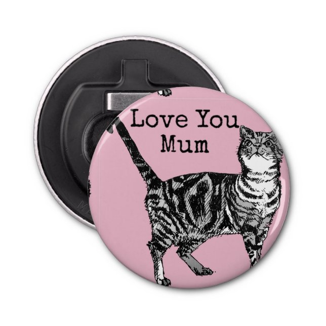 Abrebotellas Pink Tabby Love You Mum Favour Floral Flower (Anverso)