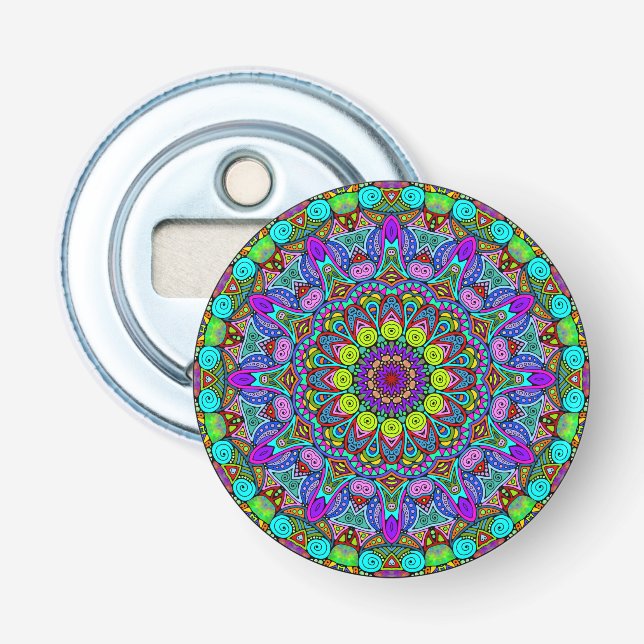 Abrebotellas Pintado manual Mandala Clock Face 4 (Anverso)