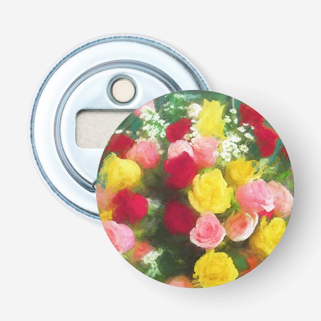 Abrebotellas Pintado Rose Bouquet - Arte de Flor Original. (Anverso)