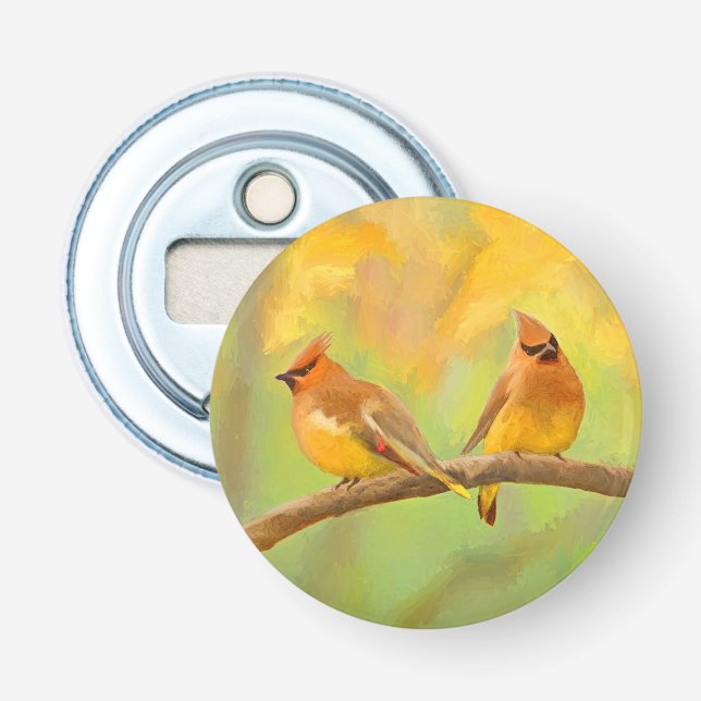 Abrebotellas Pintura de cedro Waxwing - Arte de perro original  (Anverso)