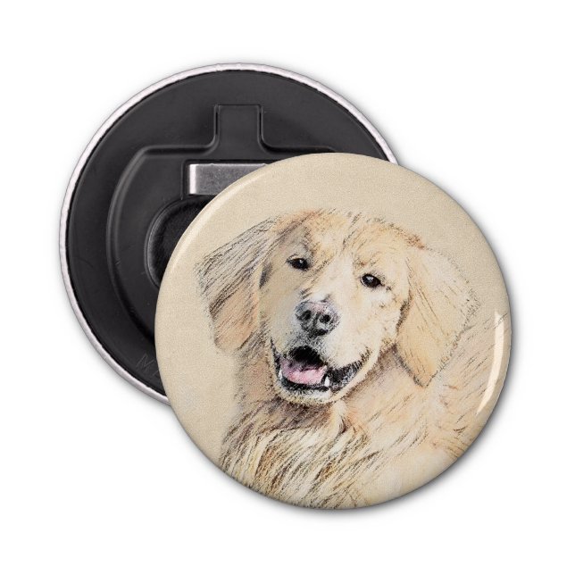 Abrebotellas Pintura de Golden Retriever - Cute original Dog Ar (Anverso)