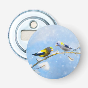 Abrebotellas Pintura de Grosbeak por la noche - Arte de Perro O