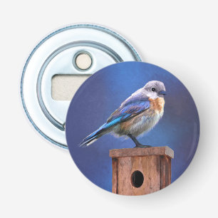 Abrebotellas Pintura de pájaro azul (hembra) - Arte de pájaros