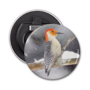 Abrebotellas Pintura de pájaro de madera roja