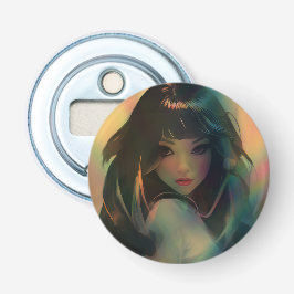 Abrebotellas Pintura de un Chica animado rodeado de arcoiris