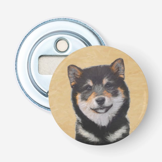 Abrebotellas Pintura Shiba Inu (Negro y Tan) - Arte de perro (Anverso)