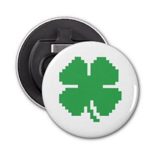 Abrebotellas Pixel Lucky Four Leaf Clover de 8 bits
