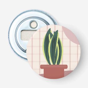 Abrebotellas Plantas de serpiente sobre fondo rosa de cuadros e