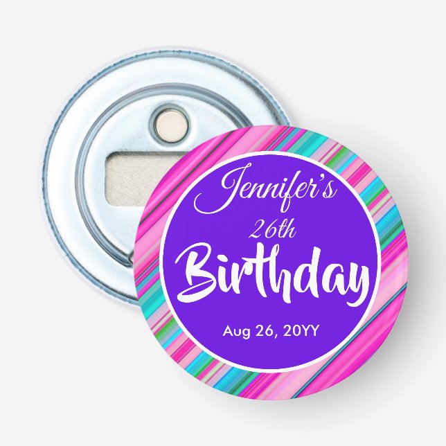 Abrebotellas Plantilla personalizada de cumpleaños con rayas de (Anverso)
