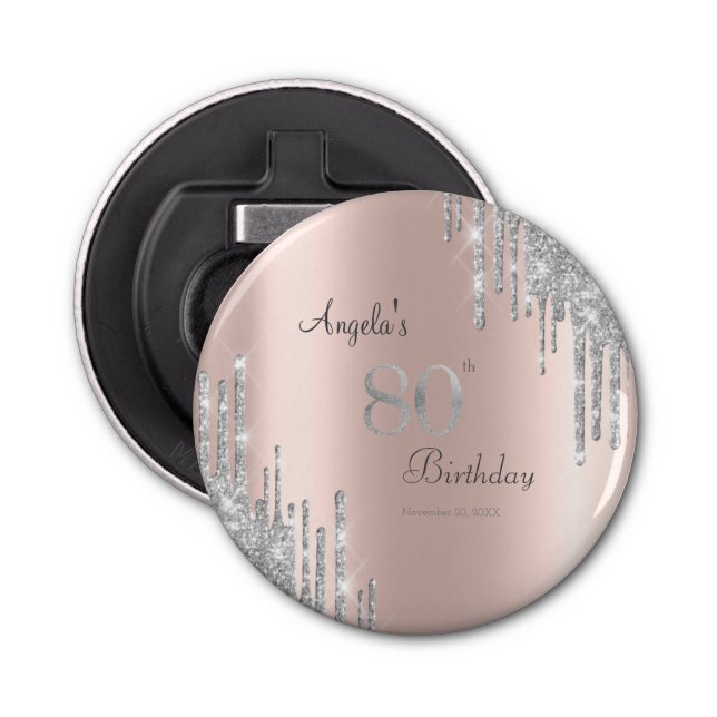 Abrebotellas Plata Purpurina Drips Rosa Oro 80 (Anverso)