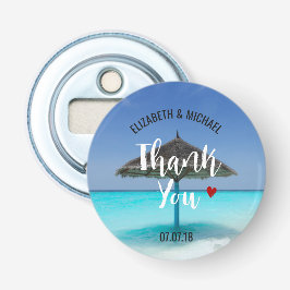 Abrebotellas Playa tropical con Boda de paraguas con paja