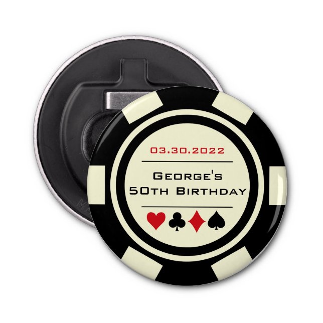Abrebotellas Poker Chip Casino Black Cream White Birday (Anverso)