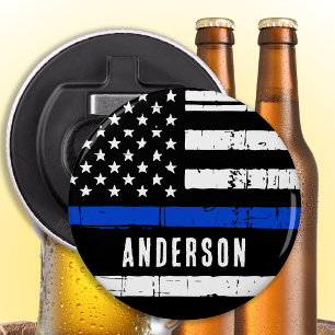 Abrebotellas Policía de bandera delgada de la línea azul pers