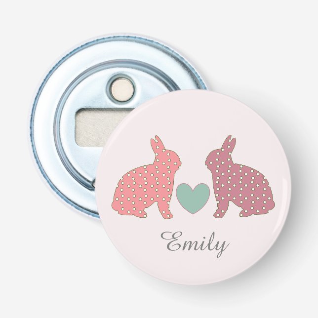 Abrebotellas Polka Dot Bunnies Pink Personalizado (Anverso)