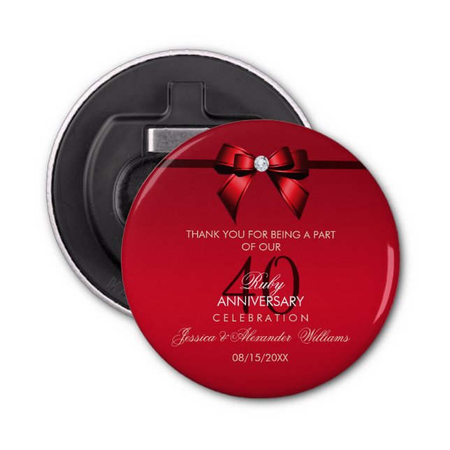 Abrebotellas Posh Gem Bow & Ribbon 40° aniversario Boda (Anverso)