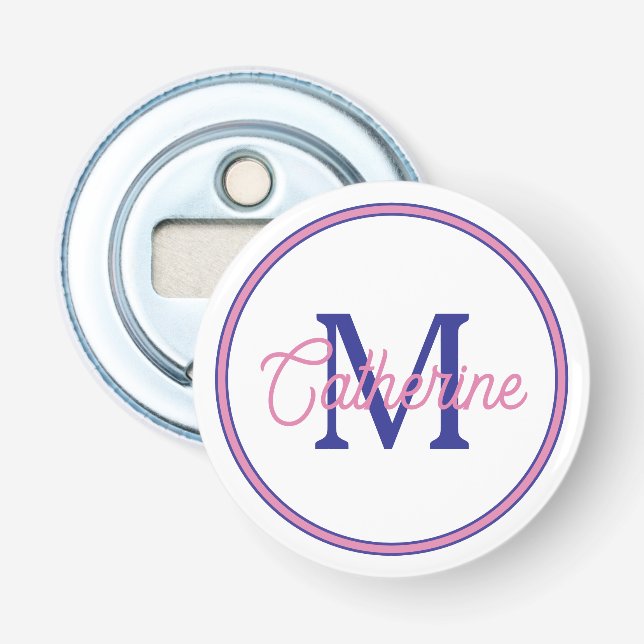 Abrebotellas Preppy Pink and Navy Blue Simple Monogram (Anverso)