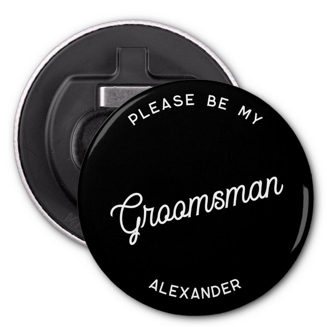 Abrebotellas Propuesta personalizada de Groomsman (Fun personalized groomsman proposal button bottle opener)