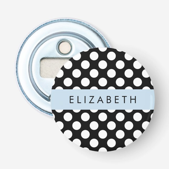Abrebotellas Puntos de Polka blancos y negros, punteados, tu no (Anverso)