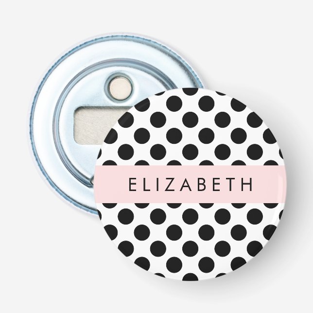 Abrebotellas Puntos de Polka blancos y negros, punteados, tu no (Anverso)