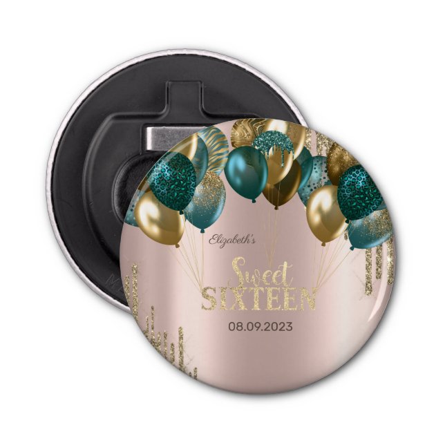 Abrebotellas Purpurina de oro Drips Globos Rosa Dulce de Oro 16 (Anverso)