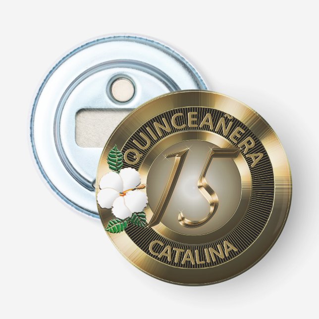 Abrebotellas Quinceanera 15 Cumpleaños Faux Metálico (Anverso)