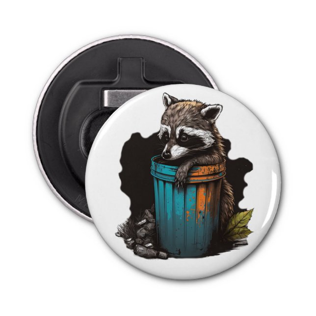 Abrebotellas Raccoon trash panda con su cubo de basura (Anverso)