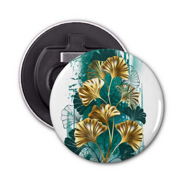 Abrebotellas Rama con hojas doradas Ginko Biloba (Anverso)