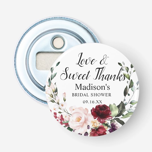 Abrebotellas Ramo Floral Burdeos Acuarela Gracias (Anverso)