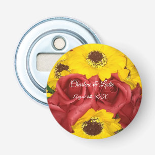 Abrebotellas Recuerdos de Boda Rosas de Girasol Foto con Nombre