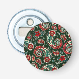 Abrebotellas Red and Green Paisley Button Bottle Opener