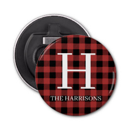 Abrebotellas Red Black Buffalo Plaid Monogram Holiday