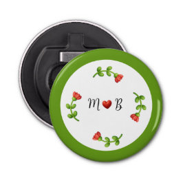 Abrebotellas Red Flower Bottle Opener with Heart and Initials