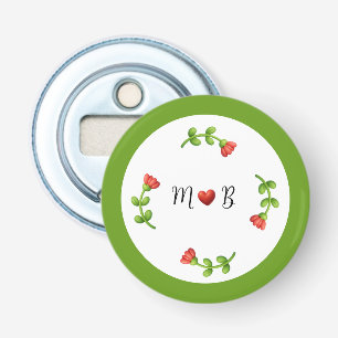 Abrebotellas Red Flower Bottle Opener with Heart and Initials