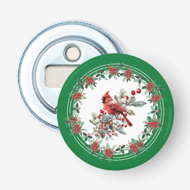 Abrebotellas Red Mockingbird Poinsettia Borders Green (Anverso)