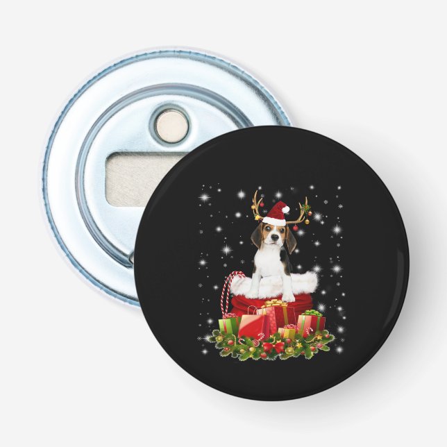 Abrebotellas Regalo de Navidades Beagle Reindeer Pressent (Anverso)