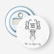 Reindeer blanco y negro mágico de Año Nuevo