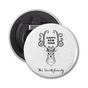 Abrebotellas Reindeer blanco y negro mágico de Año Nuevo