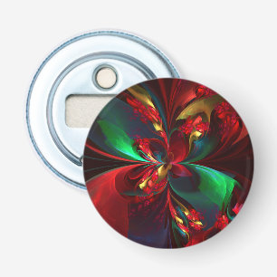 Abrebotellas Resumen floral moderno Patrón verde rojo del arte