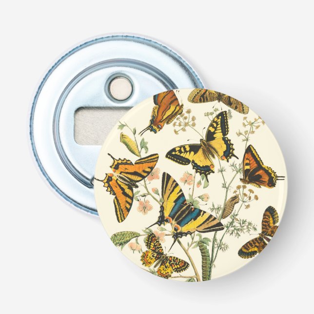 Abrebotellas Reunión colorida de mariposas y de orugas (Anverso)